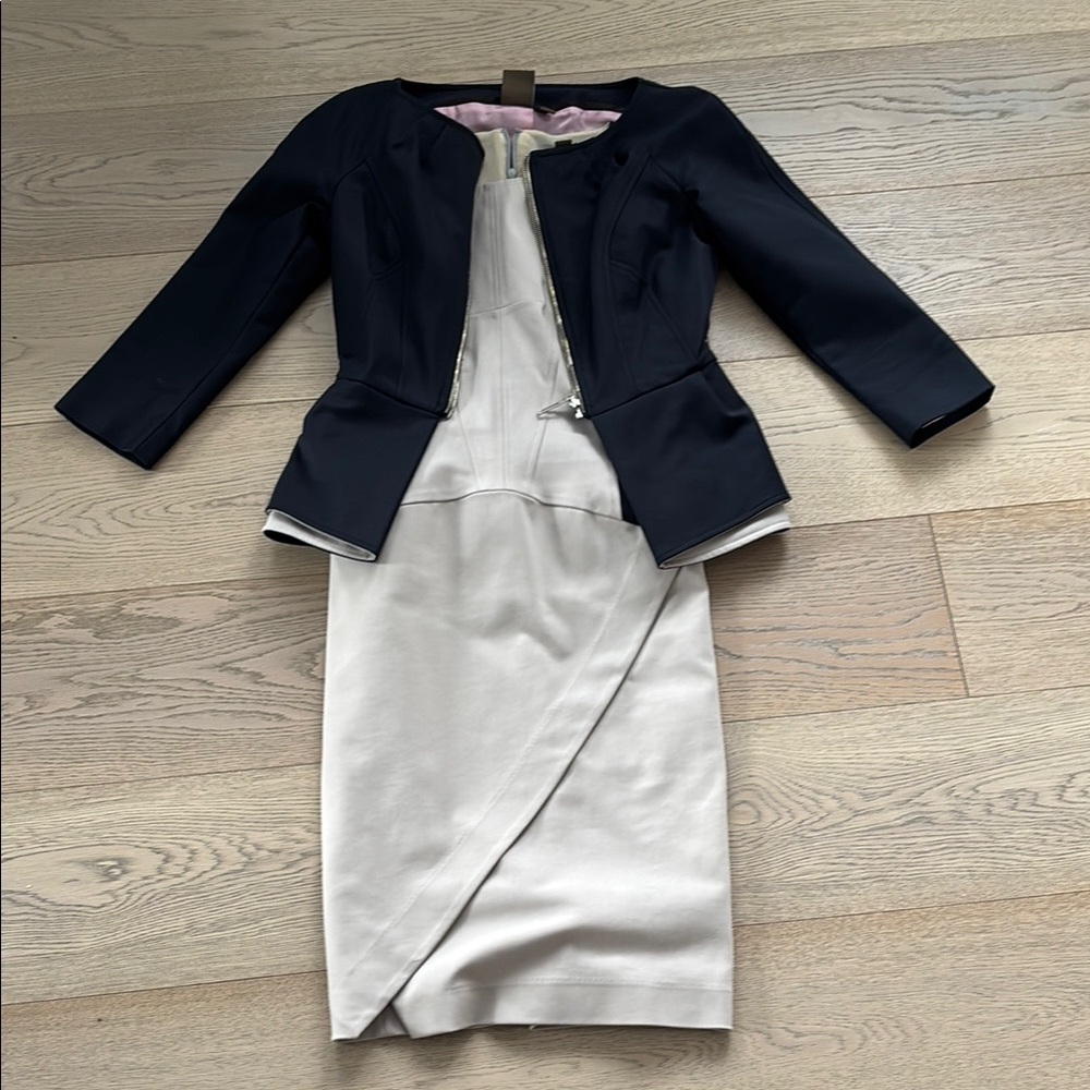 Elegant High Low Dress with Jacket - Black and Cream